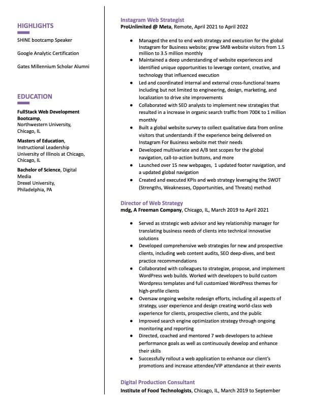 Resume of Bridgette C Smith